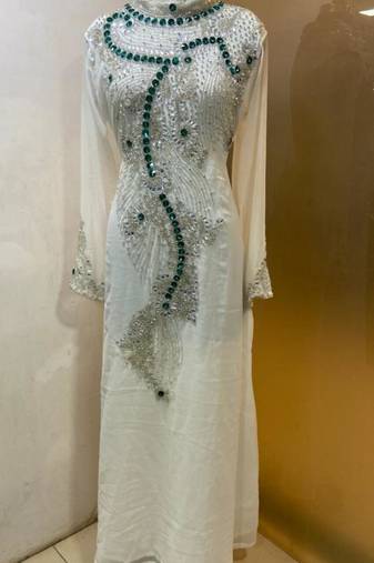 White heavy designer a line kaftan farasha