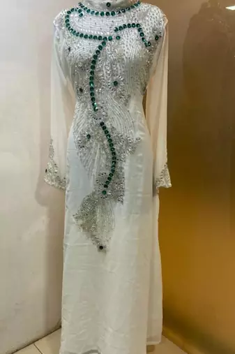 White heavy designer a line kaftan farasha