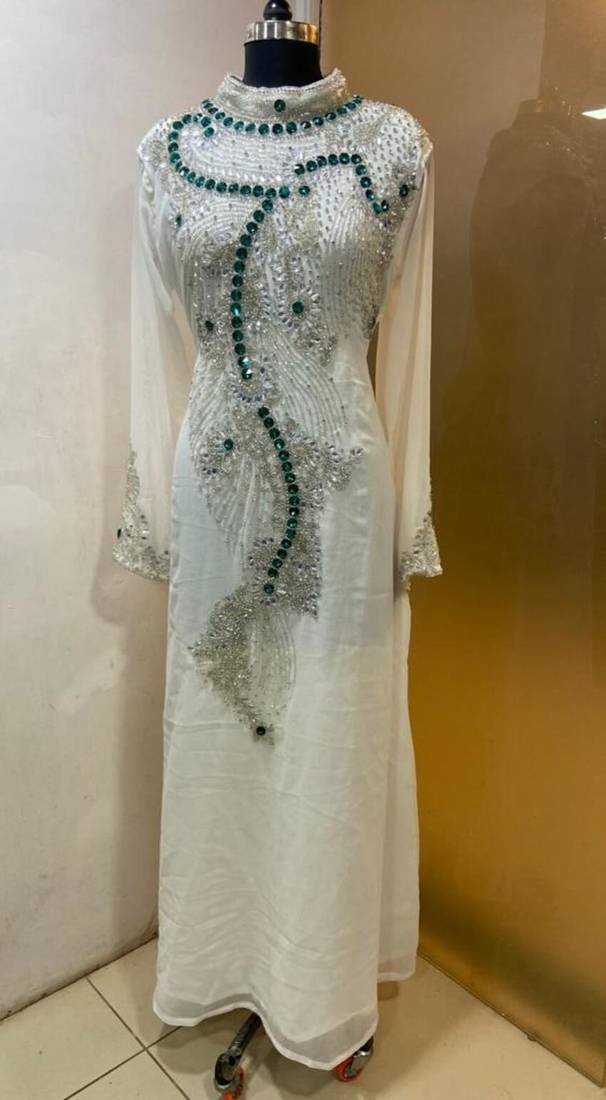 White heavy designer a line kaftan farasha