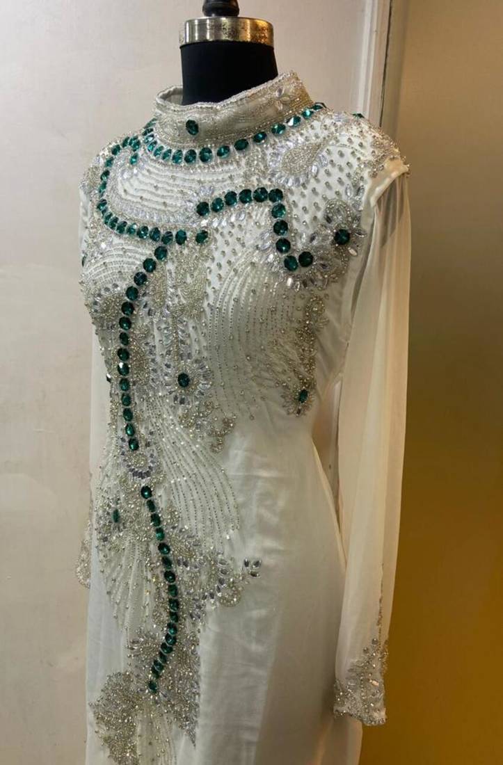 White heavy designer a line kaftan farasha