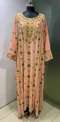 Peach designer heavy arabic farasha kaftan 1