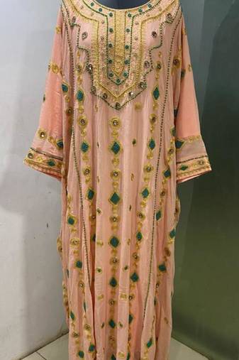 Peach designer heavy arabic farasha kaftan