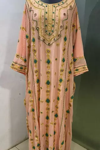 Peach designer heavy arabic farasha kaftan
