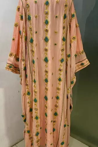 Peach designer heavy arabic farasha kaftan