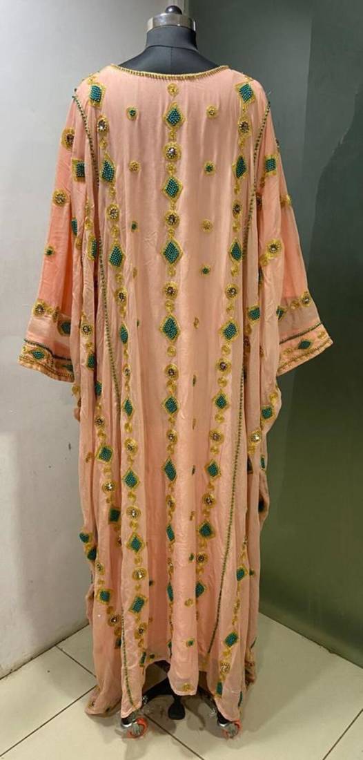 Peach designer heavy arabic farasha kaftan