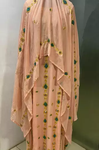 Peach designer heavy arabic farasha kaftan