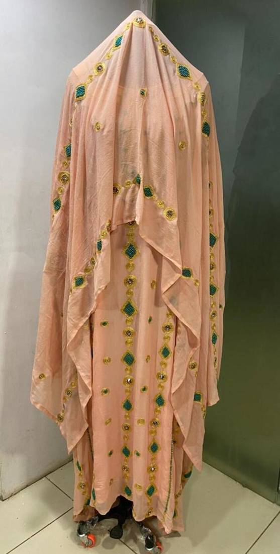 Peach designer heavy arabic farasha kaftan