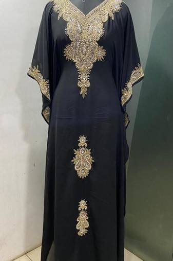 Black luxury dubai beaded farasha kaftan