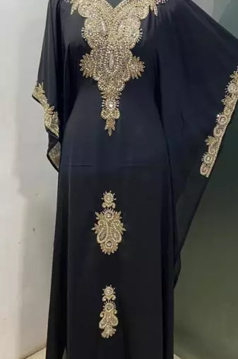 Black luxury dubai beaded farasha kaftan