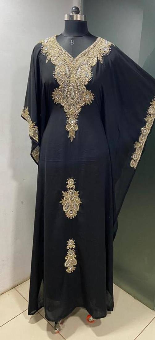 Black luxury dubai beaded farasha kaftan