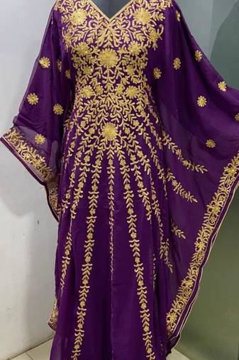 Purple embroidered fancy butterfly farasha kaftan