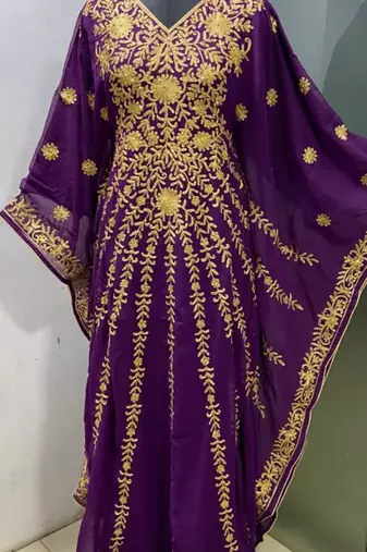 Purple embroidered fancy butterfly farasha kaftan