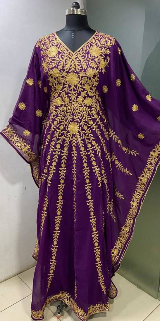 Purple embroidered fancy butterfly farasha kaftan