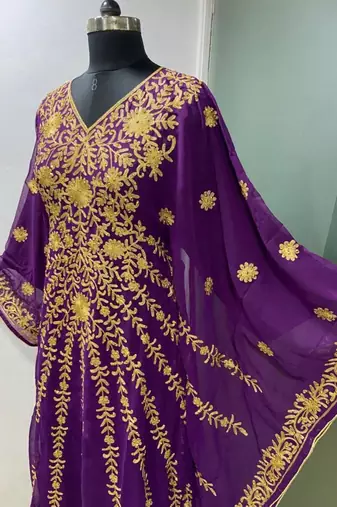 Purple embroidered fancy butterfly farasha kaftan
