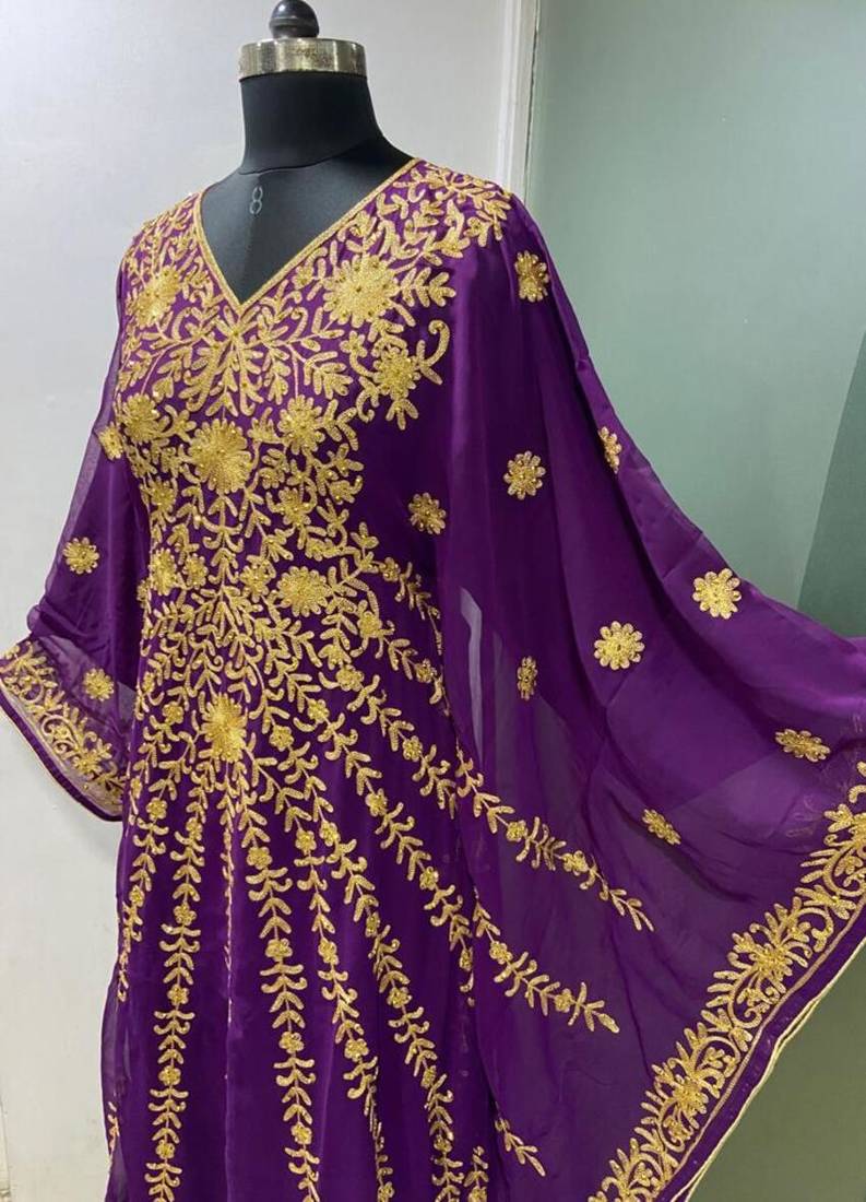 Purple embroidered fancy butterfly farasha kaftan