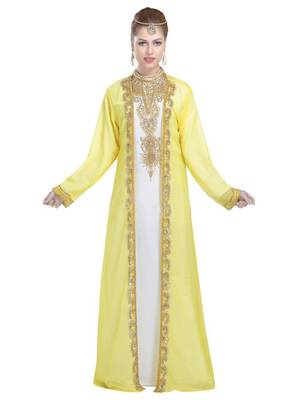 Georgette yellow embroidered golden stone work jacket inner  and belt 1