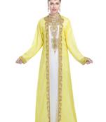 Georgette yellow embroidered golden stone work jacket inner  and belt