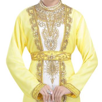 Georgette yellow embroidered golden stone work jacket inner  and belt 2