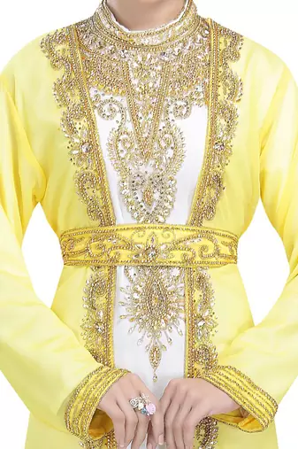Georgette yellow embroidered golden stone work jacket inner  and belt