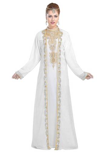  Georgette Off White  embroidered Golden stone work jacket inner  and belt