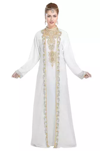  Georgette Off White  embroidered Golden stone work jacket inner  and belt