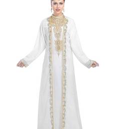  Georgette Off White  embroidered Golden stone work jacket inner  and belt