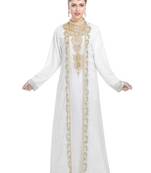  Georgette Off White  embroidered Golden stone work jacket inner  and belt
