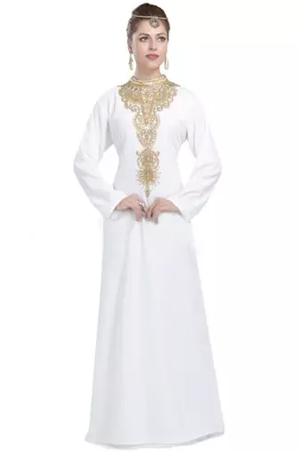  Georgette Off White  embroidered Golden stone work jacket inner  and belt