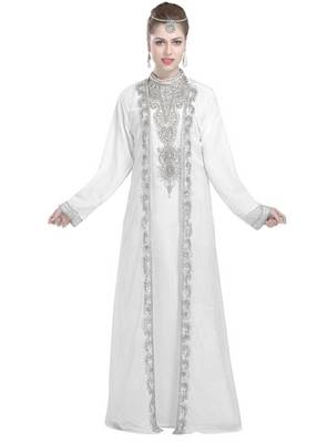 Georgette Off White embroidered Silver stone work jacket inner  and belt 1