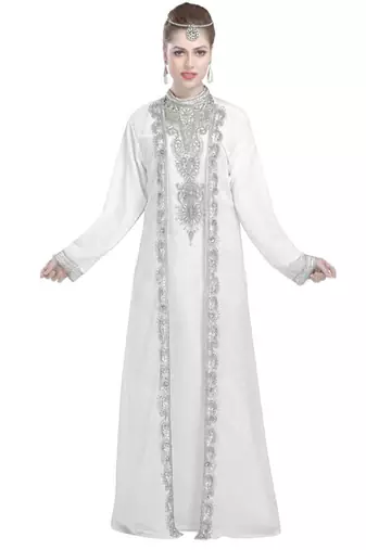 Georgette Off White embroidered Silver stone work jacket inner  and belt