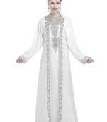 Georgette Off White embroidered Silver stone work jacket inner  and belt