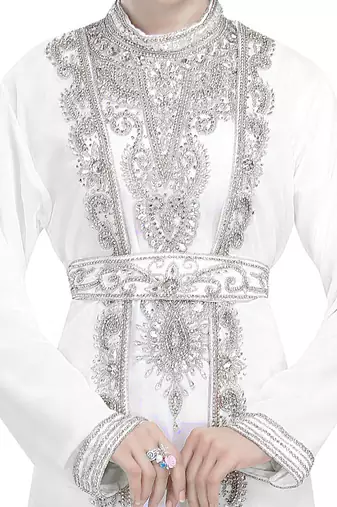 Georgette Off White embroidered Silver stone work jacket inner  and belt