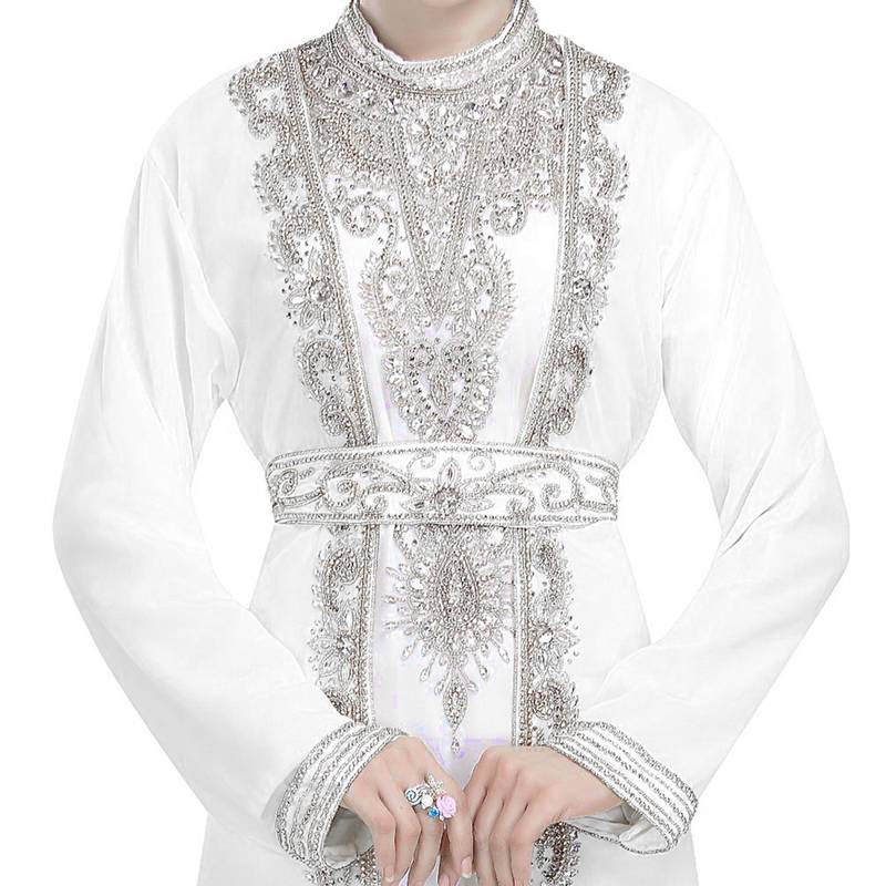 Georgette Off White embroidered Silver stone work jacket inner  and belt