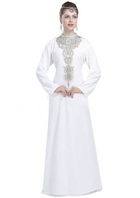 Georgette Off White embroidered Silver stone work jacket inner  and belt 3