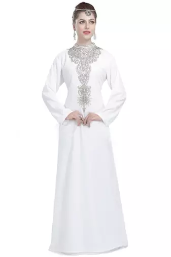 Georgette Off White embroidered Silver stone work jacket inner  and belt