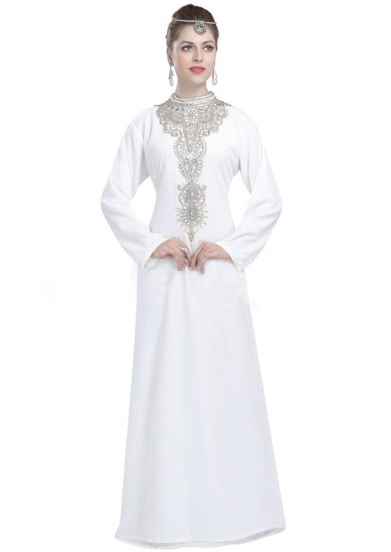 Georgette Off White embroidered Silver stone work jacket inner  and belt