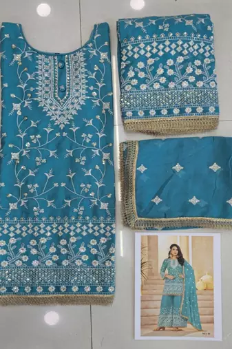 Aqua blue georgette embroidered sequin festive wear pakistani palazzo suit 