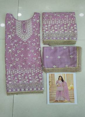 Pink georgette embroidered sequins festive wear pakistani palazzo suit 4