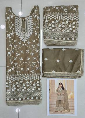 Beige georgette embroidered sequin festive wear pakistani palazzo suit  4