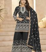 Black georgette embroidered sequin festive wear pakistani palazzo suit 