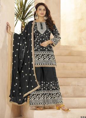 Black georgette embroidered sequin festive wear pakistani palazzo suit  3