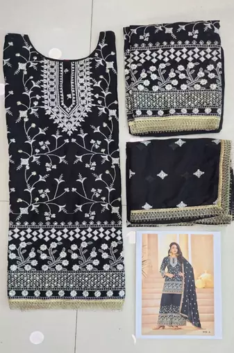 Black georgette embroidered sequin festive wear pakistani palazzo suit 