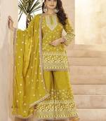 Yellow georgette embroidered sequins pakistani palazzo suit 