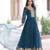 teal blue elegant faux georgette embroidered gown with russian silk dupatta
