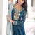 teal blue elegant faux georgette embroidered gown with russian silk dupatta
