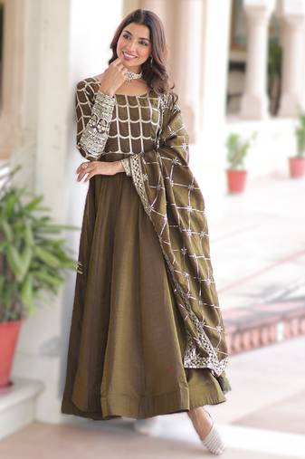 mehendi nc vichitra embroidered anarkali gown with matching dupatta