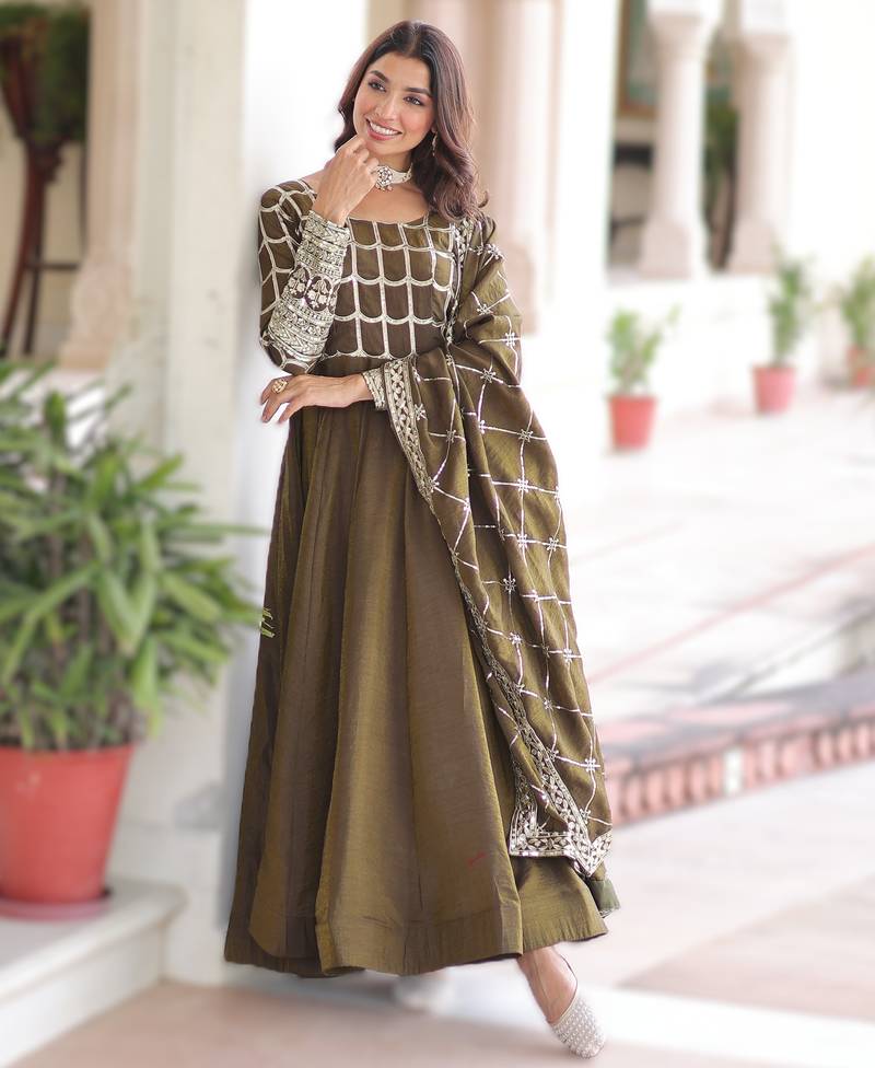 mehendi nc vichitra embroidered anarkali gown with matching dupatta