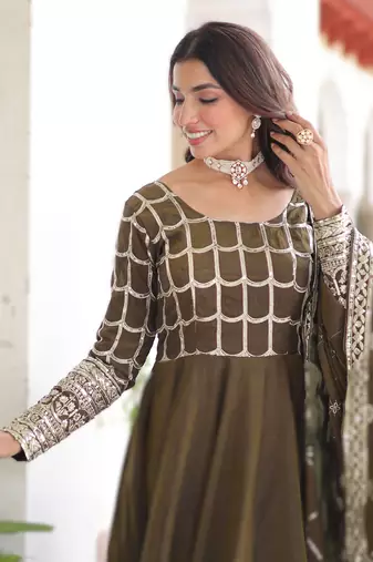 mehendi nc vichitra embroidered anarkali gown with matching dupatta