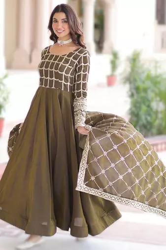 mehendi nc vichitra embroidered anarkali gown with matching dupatta