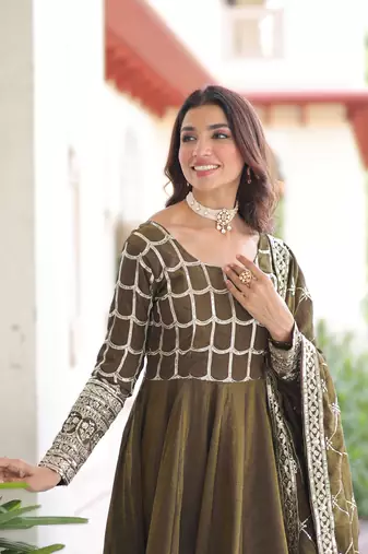mehendi nc vichitra embroidered anarkali gown with matching dupatta